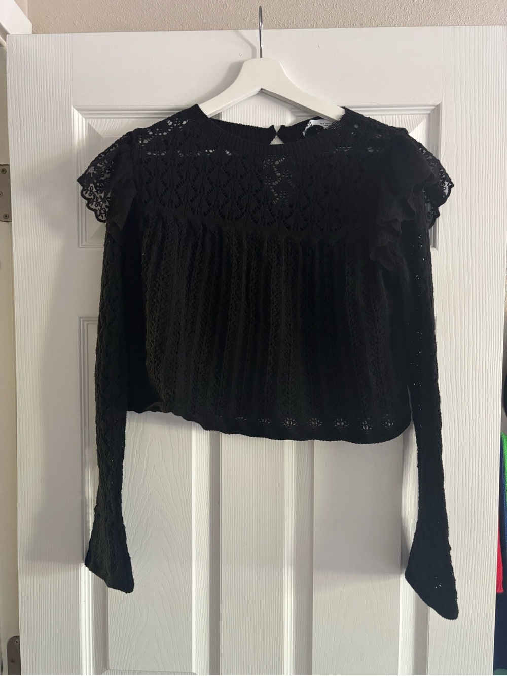 Zara Pointelle Ruffle Sweater